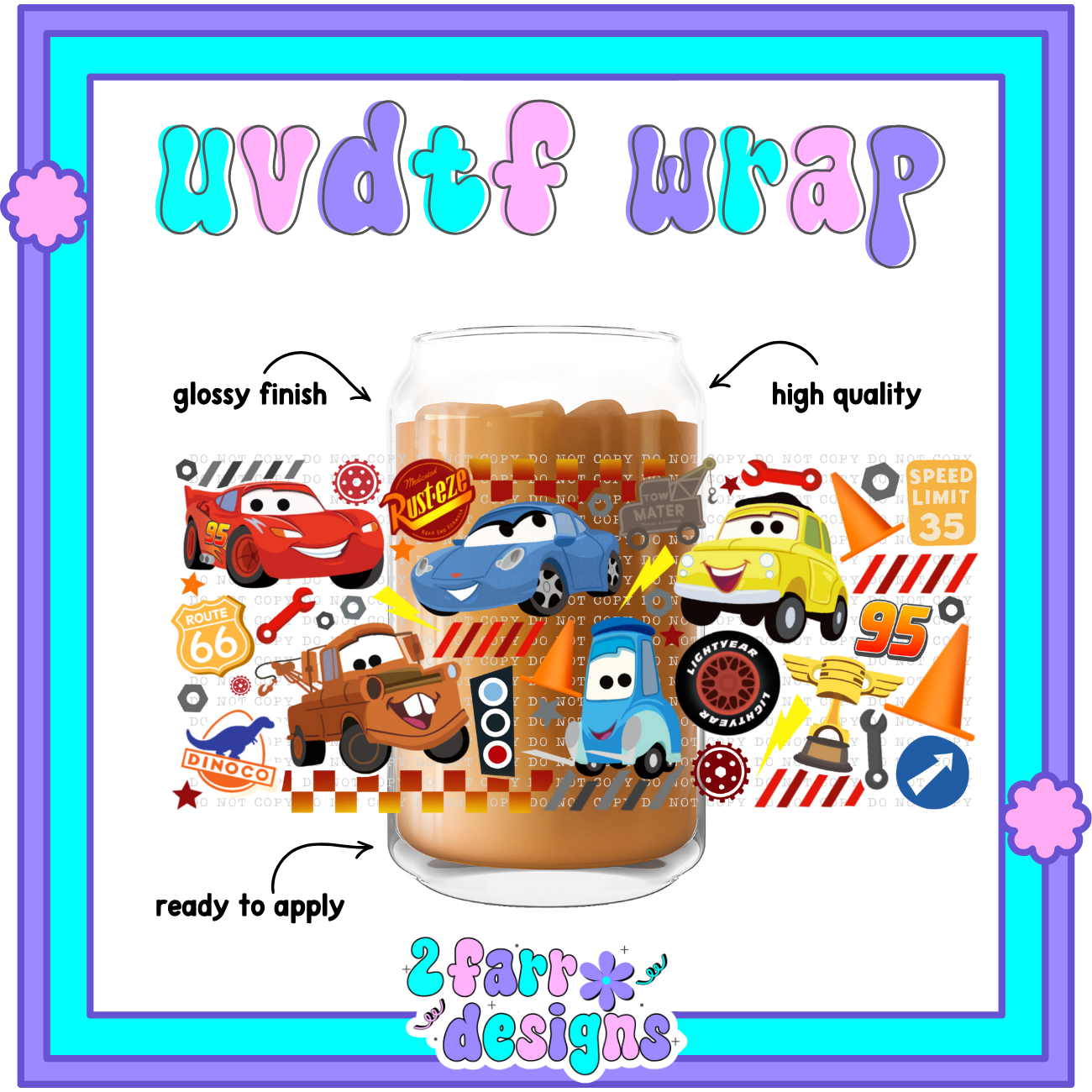 16 OZ Cars UVDTF Wrap